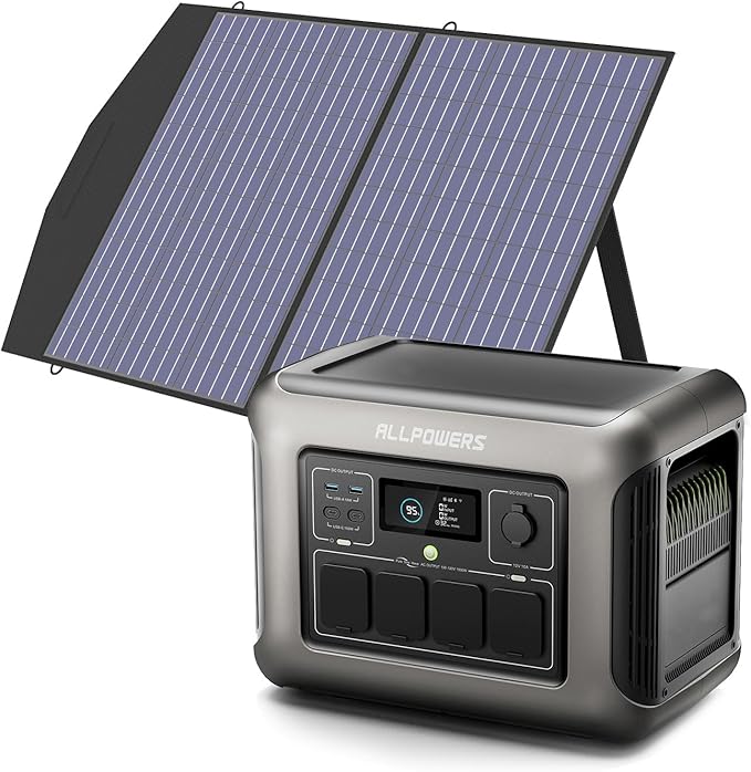 ALLPOWERS R1500 LITE Portable Power Station,1600W/1056Wh LiFePO4 Solar Generator, Solar Power with UPS Function, Fast Charging (R1500 LITE+SP027-100W)