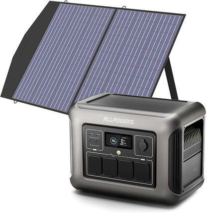 ALLPOWERS R1500 LITE Portable Power Station,1600W/1056Wh LiFePO4 Solar Generator, Solar Power with UPS Function, Fast Charging (R1500 LITE+SP027-100W)