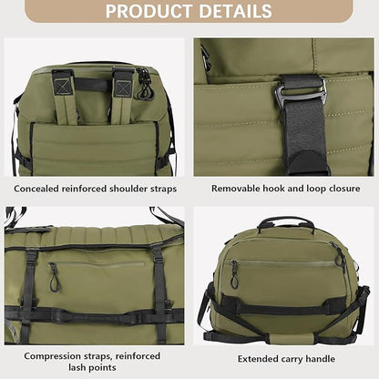 CONTAIL 86L Wheeled Duffel Bag, Soft Shell with Adjustable Web Handles, Carry On Size 29.5x14.2x12.6in, Foldable with Dual Wheels & Shoe Compartment,Army Green