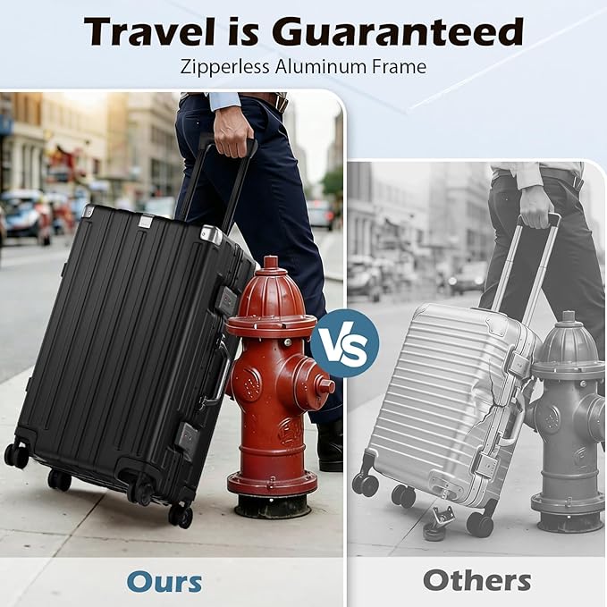 Krute Checked Aluminum Frame Suitcase 24 Inch Zipperless Luggages Hardside PC Luggage With Spinner Wheels TSA Lock USB Charger Suitcases(1 Piece)