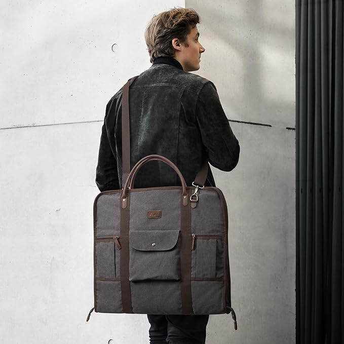 S-ZONE Carry on Garment Bag for Business Travel Canvas Leather Men Suit Cover