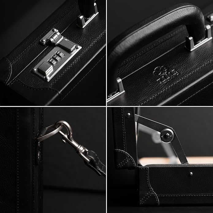 Time Resistance Leather Attache Case - Full Grain Italian Leather Briefcase - Laptop Bag up to 15” - Hard Case with Lock