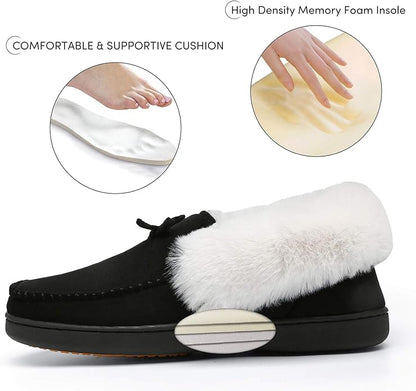 Mishansha Women's House Shoes Memory Foam Suede Moccasin Slippers Winter Warm Fleece Lined Home Shoes with Anti-Skid Rubber Sole