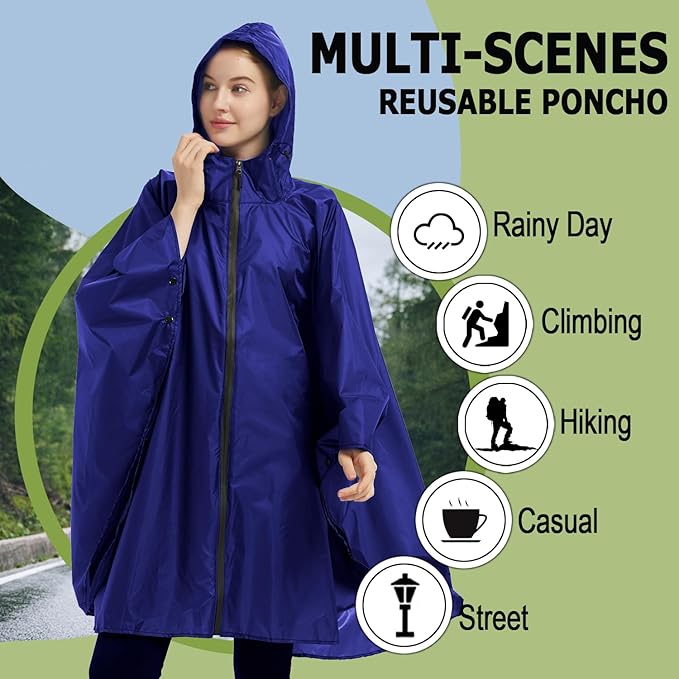 Fashion Hooded Rain Poncho Waterproof Raincoat Jacket with pocket for Women/Men/Adult
