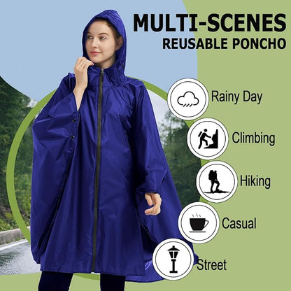 Fashion Hooded Rain Poncho Waterproof Raincoat Jacket with pocket for Women/Men/Adult
