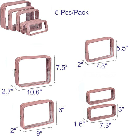 TSA Approved 5-Piece Diaper Bag Organizer Pouch Set Clear Waterproof TPU Kids Toiletry Storage Set Travel Packing Clutch Cube Bags for Baby Nursing