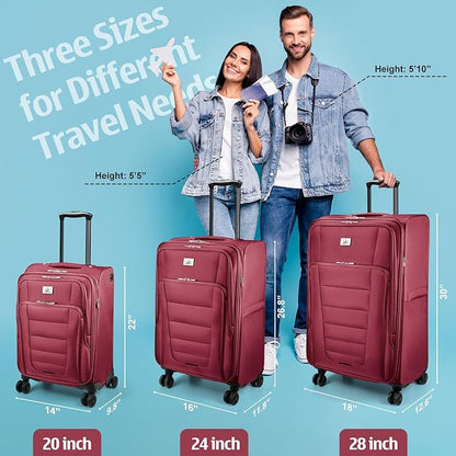 Verdi Luggage 2 Piece Set Suitcase Spinner Wheels Softshell Expandable, Carry On Luggage with USB Port (Burgundy, 2-Piece set(20/24))
