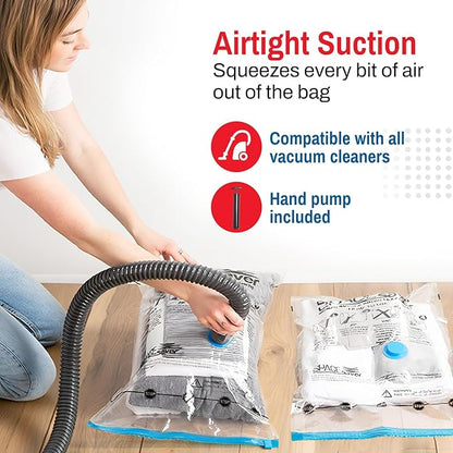Spacesaver 8 Pack Jumbo Vacuum Storage Bags for Blankets & Clothes – Jumbo Vacuum Sealed Compression Bags with Hand Pump – Space Saver Storage Bags for Bedding, Moving, Travel & Organization
