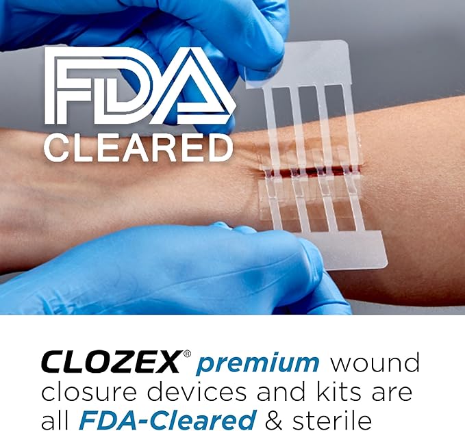 Clozex Emergency Laceration Kit - Repair Wounds Without Stitches, Skin Closure Device for a Wound Up to 1 1/2 Inches Length. Complete Kit to Clean, Close, & Cover Wounds