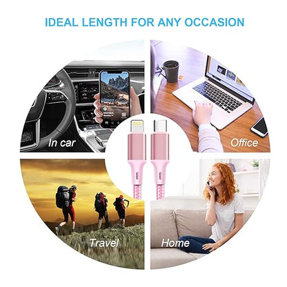 cugunu USB C to Lightning Cable 5 Pack 3/3/6/6/10FT iPhone Charger Apple MFi Certified Power Delivery Fast Charging Cord Compatible with iPhone 14/13/12/11/XS/XR/X/8 - Pink