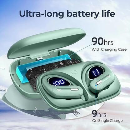Active Noise Cancelling Wireless Earbuds Bluetooth Headphones 90 Hrs Playtime Ear Buds with Power Display Over-Ear Earphones with Earhooks IPX7 Waterproof Stereo Transparency Headset for Sports/Gym