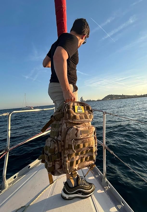 25 L Tactical Backpack: durable military-style backpack with MOLLE system for daily carry, travel, gym, hiking, hunting, camping, and outdoor sports. (MULTICAM CAMO)