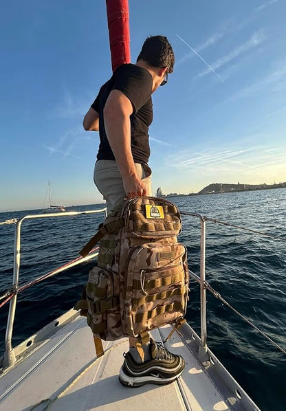 25 L Tactical Backpack: durable military-style backpack with MOLLE system for daily carry, travel, gym, hiking, hunting, camping, and outdoor sports. (MULTICAM CAMO)