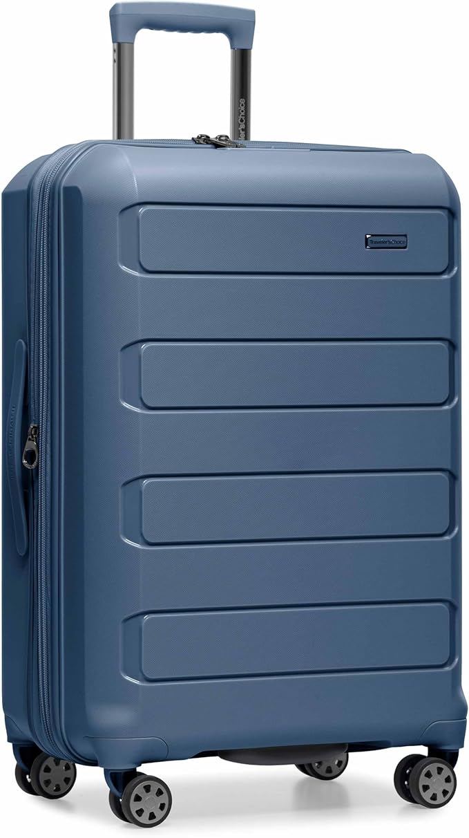 Traveler's Choice Pagosa Indestructible Hardshell Expandable Spinner Luggage, Slate Blue, 26-Inch Medium