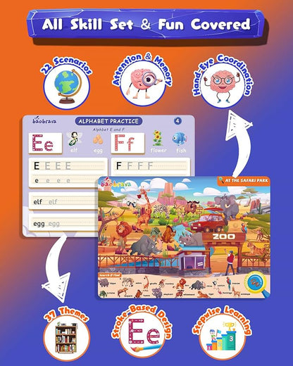 Search and Find Book and Handwriting Practice Books Set, More Than 50+ Preschool Learning Activities for Toddler and Kids 3-8, Travel Games for Road Trip Car Airplane