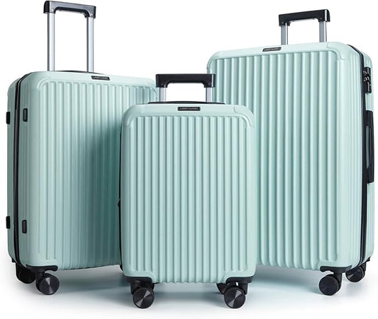 LIGHT FLIGHT Luggage Sets, Durable Hard Shell 3 Piece Set Suitcase with Spinner Wheels, Hardside Lightweight Luggage set with TSA Lock, Large Travel Luggage Set (20" 24" 28"), Horizon Cyan