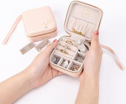 Angelina's Palace Personalized Jewelry Case with Name Engraved,Custom Leather Travel Jewelry Organizer Box for Rings,Earrings,Necklaces,Birthday Bridesmaid Gift For Women