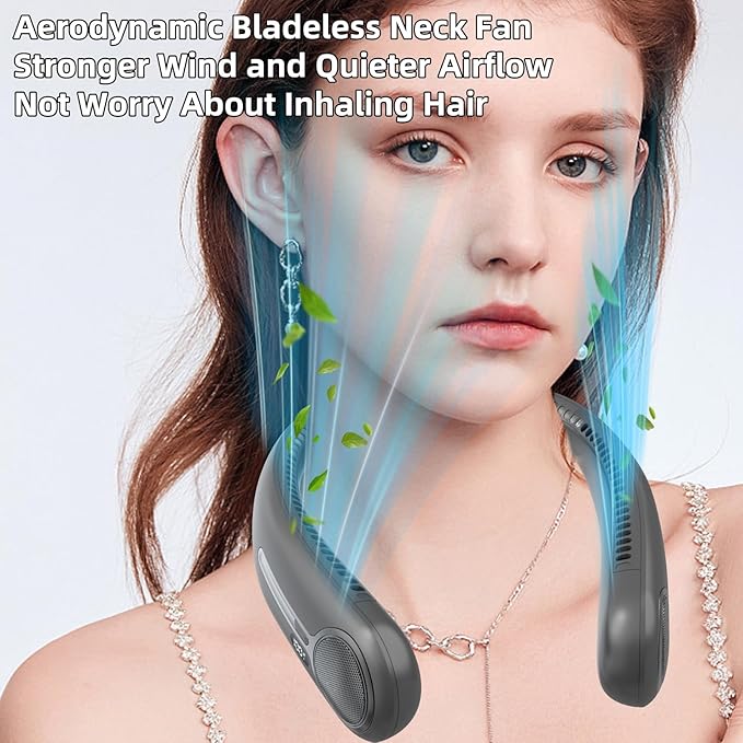 Portable Neck Fan,Hands Free Personal Wearable Bladeless Fan,6000mAh USB Rechargeable,360° Cooling,LED Display,4-Speeds,Birthday Gifts for Men Women Dad Mom,Christmas Gifts (Dark grey)