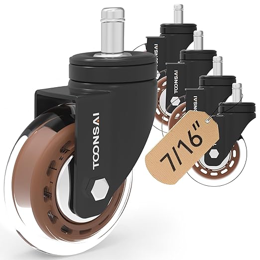 Upgraded,3 Inch Office Desk Chair Wheels Replacement, Computer Gaming Casters for Carpet, Stem 7/16-7/8 Set of 5 for Furniture Hardwood Hard Floors Chair Castors Tile Smooth Safe Quiet Rolling 1100 LB