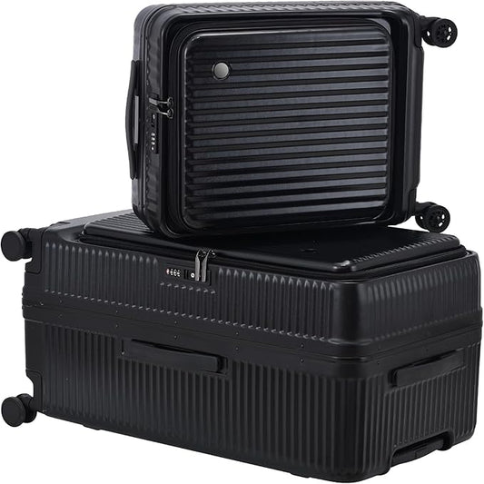 2 pieces 20/29 Aluminum Frame Carry On and Checked Luggage Set with Side Opening, Lightweight Hardshell ABS+PC Trunk Suitcase with TSA Lock, 360° Universal Wheels & Adjustable Handle, Black