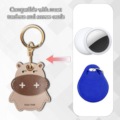 Leather Keychain Case Holder Compatible with Apple AirTag, GPS Airtag Keychain Finder Tracker with Key Ring, Anti-Scratch Protective Air Tag Cover
