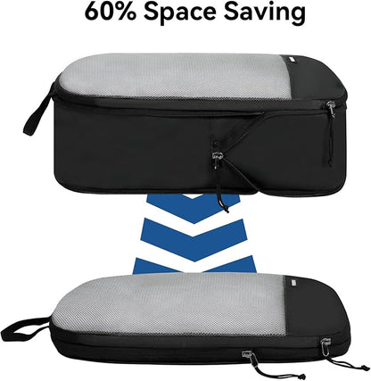 Voova 6 Set Compression Packing Cubes, Travel Accessories Expandable Packing Organizer Bags Set for Carry on Suitcase, Durable Luggage Packing Cubes for Travel Essentials, Black