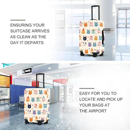 Multi Cat Luggage Protector, Washable Suitcase Cover Allover Cartoon Kitty Faces Anti-scratch for 32",34" Bag