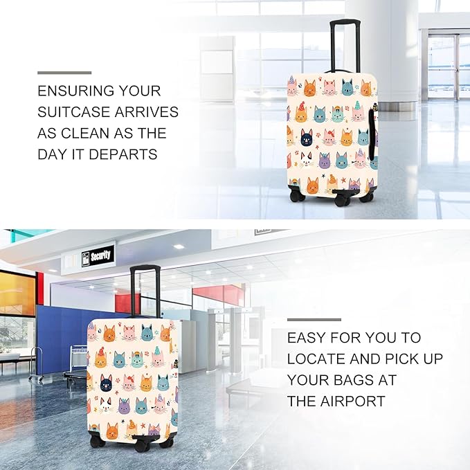 Multi Cat Luggage Protector, Washable Suitcase Cover Allover Cartoon Kitty Faces Anti-scratch for 24",26" Bag