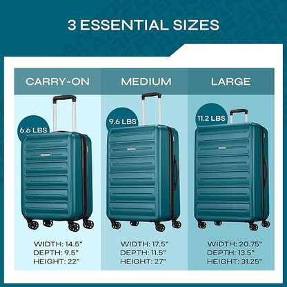American Tourister Westridge Hardside Luggage Set with Spinner Wheels, Teal, 3PC Set (CO/M/L)