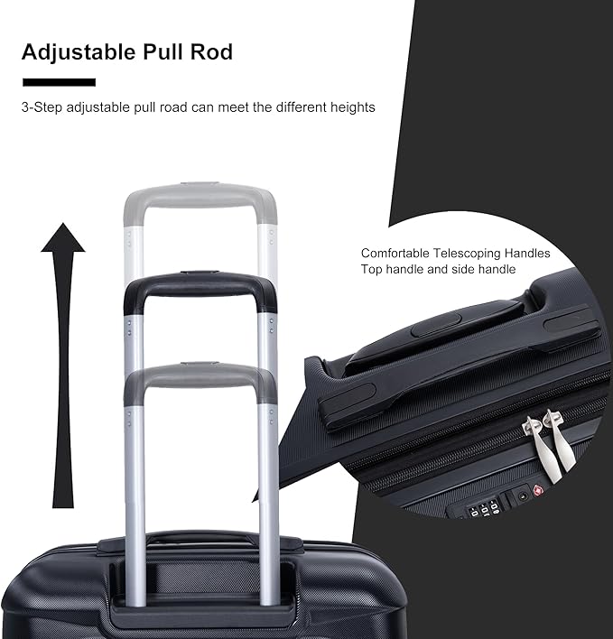 Luggage sets 5 Piece Expandable Hardside Suitcase Set with Spinner Wheels, Lightweight PC Travel Luggage set with TSA Lock（21/25/29, Black