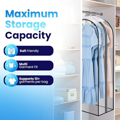 Clear Garment Bags for Clothes Storage - 4-Pack Plastic Hanging Covers and Clothing Protectors, Long Dress Suit Jacket Closet Cover Dust Proof Garment Bag Set for Organized Wardrobe Storage (50")