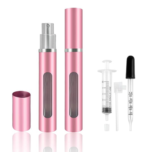 2 Pack Refillable Mini Perfume Atomizer Bottle，Portable Separate Bottles，Travel and Outings Spray Boxes Dispensers 5ml/0.2oz (Pink)