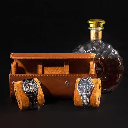 MR.OKAY 3 Watch Travel Case- Classic Leather Watch Case With Superb Texture.Portable Watch Roll Or Organizer For Storage And Display. Best Travel Gift for Men,All Handcrafted By Artisans.