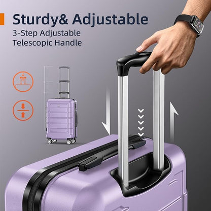 SHOWKOO Luggage Sets Expandable PC+ABS Durable Suitcase Double Wheels TSA Lock Lavender Purple 3pcs