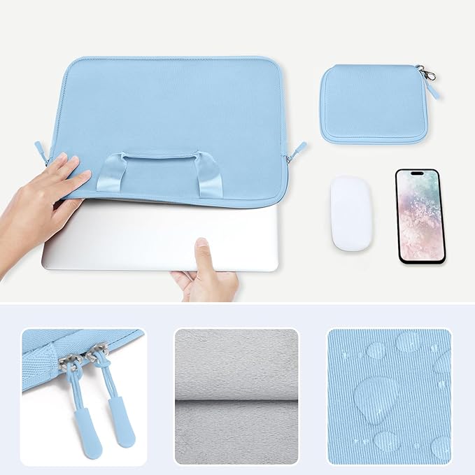 MOSISO Laptop Case 13 inch, Laptop Sleeve Bag Compatible with MacBook Air 13 inch M4 M3 M2 M1 2025-2018 / Pro 13 M2 M1, Neoprene Carrying Computer Bag with Handle&Detachable Small Case, Air Blue