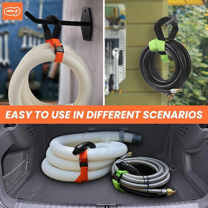 Heavy Duty Storage Straps with Handle(2 Pack) for Cables, Ropes and Hoses, Extension Cord Organizer with Handle and Easy Adjustable Steel Black Lock Slider Buckles for Pool Hoses, Garden Hoses.