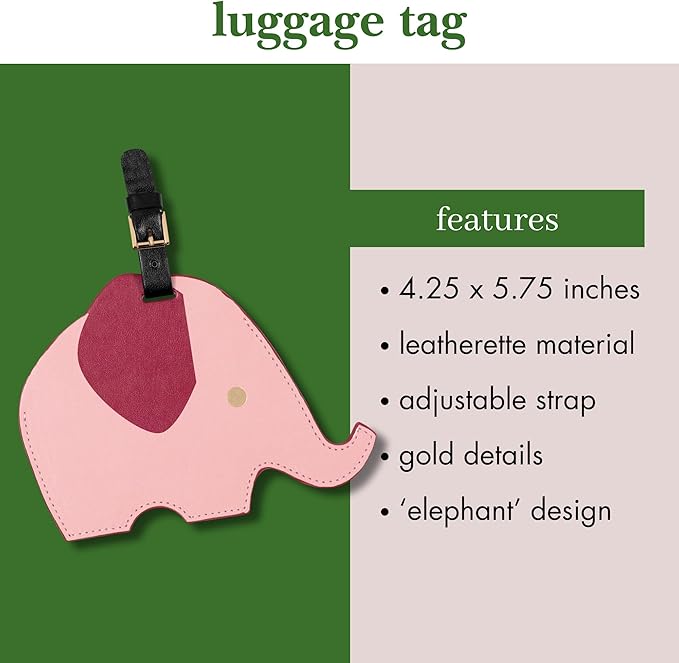 kate spade new york Round Red Vegan Leather Luggage Tag for Women, Durable Suitcase ID Tag (Elephant)