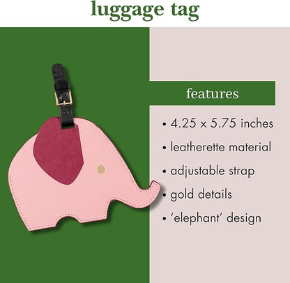 kate spade new york Round Red Vegan Leather Luggage Tag for Women, Durable Suitcase ID Tag (Elephant)