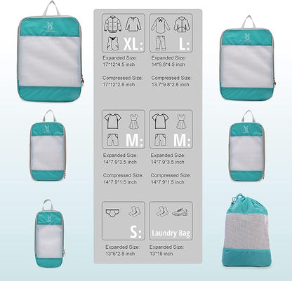 Expandable Compression Packing Cubes for Suitcases,6 Set Lightweight Compressible Travel Packing Organizer for Carry on Suitcase,Organizer Bags Set as Travel Essentials for Women