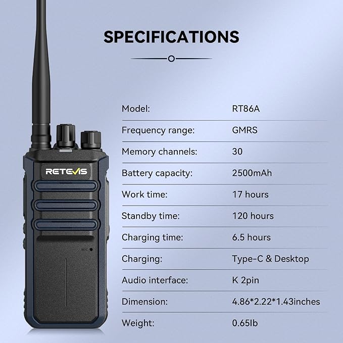 Retevis RT86A Long Range Walkie Talkies, GMRS 2 Way Radio Earpiece with Mic, High Power Two Way Radio, Durable, Group Call, for Industrial Warehousing(10 Pack)