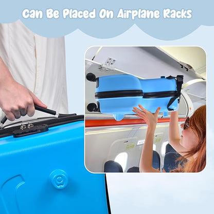 24 Inch Ride On Kids Suitcase with Wheels, Ride on Luggage with Pedal, Hardshell Kids Suitcase Adjustable Safe Harness, ABS+PC, Up To 100 Lbs, Blue