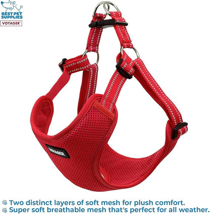 Best Pet Supplies Voyager Mesh Dog Breathable Harness Reflective Stitching, All Weather Adjustable for Walking Training, or Running - Heavy Duty & Durable, Harness (Red), XS