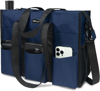 TOPDesign Utility Water Resistant Tote Bag with 22 Pockets, Top Zipper Closure & Thick Bottom Support, for Working Women