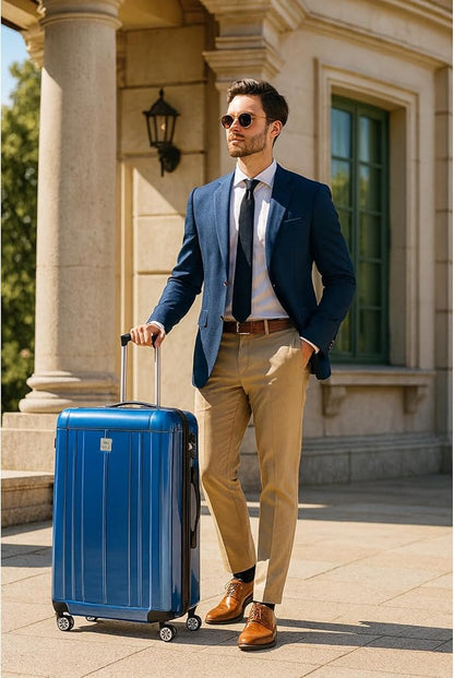 World Traveler Contour 28-Inch Polycarbonate Hardside Expandable Spinner Checked Luggage with TSA Lock - Blue