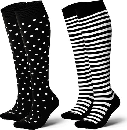 LEVSOX Thick Cotton Compression Socks for Women&Men 20-30mmHg Knee High Cute Support Sock for Nurses, Pregnancy, Travel