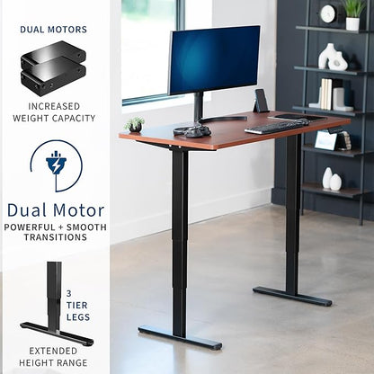 VIVO Electric 60 x 24 in Dual Motor Sit Stand Desk, Memory Height Adjustment, 2B Series, Dark Walnut Top Black Frame, DESK-KIT-2B6D