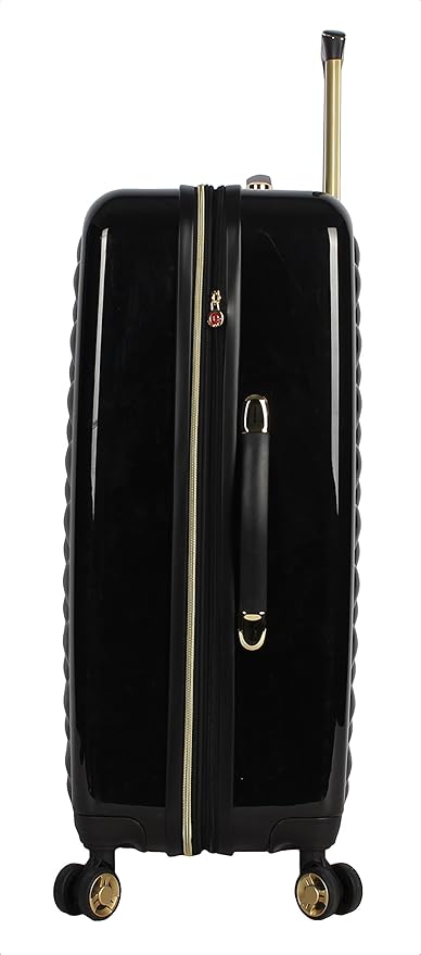 Betsey Johnson 26 Inch Checked Luggage Collection - Expandable Scratch Resistant (ABS + PC) Hardside Suitcase - Designer Lightweight Bag with 8-Rolling Spinner Wheels (Heart to Heart Black)