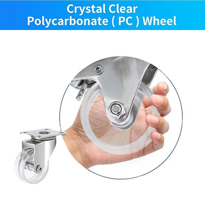 2 Inch Stainless Steel Casters, Crystal Clear Caster Wheels with Double Brake, Rust Resistant Waterproof Outdoor Swivel Castors Set of 4 for Furnitures, Labs, Hospitals, Restaurants