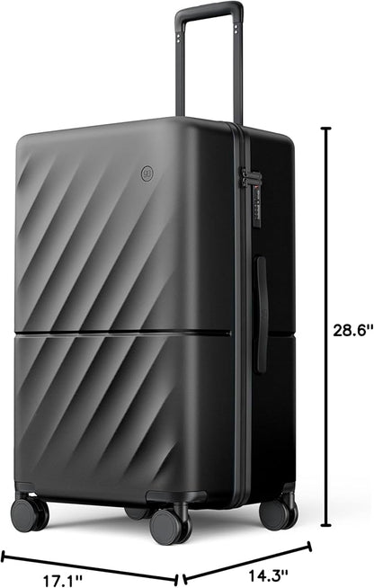 NINETYGO Trunk Luggage 26 Inch, Medium Checked Luggage with Double Spinner Wheels, Anti-Burst Zipper, Hard Case PC Suitcase, Lightweight Travel Luggage, TSA Approved (Onyx Black, Hudson)