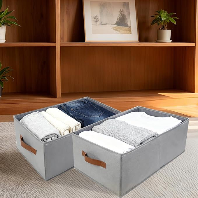 5 Pack Oxford Fabric Storage Bins, Large Clothes Closet Organizers and Storage with Small Underwear Organizer, Foldable Storage Basket with PU Handles，Perfect For Clothing Toys Books Organizer